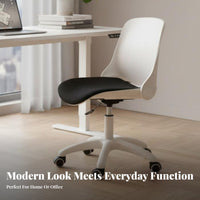 Foldable Backrest Armless Rolling Task Chair Height Adjustable Armless Rolling Stool 360-Degree Swivel Office Furniture Space-Saving for Students, Home Workers, Adults, Study Room, Bedroom, Small Areas, Vanity