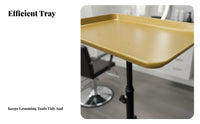 Modern Gold Finish Rolling Service Tray Easy to Clean Adjustable Height Rolling Tray Stable Base Salon Trolley Sturdy Construction for Hair Stylists, Hairstylists, Aestheticians, Barber Shop, Barbershop, Beauty Medical Center, Spa
