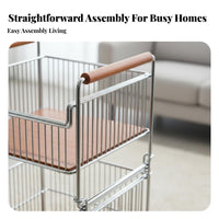 Easy to Move 2-Tier Rolling Side Table Retro Design 2-Tier Rolling Organizer Multifunctional Storage Trolley Large Capacity for Apartment Dwellers, Homeowners, Living Room, Bedroom, Dining Area, Home Office