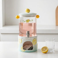 Glass Water Dispenser with Ceramic Stand and Metal Spigot, Cold Water Drink Dispenser for Parties, American Style Home Bar Accessories with Tap