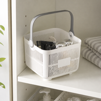 Portable Shower Organiser with Handle, Large Shower Shelf with Drainage, White Bathroom Organizer for Dorm Basket, Space Saving