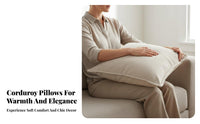 Corduroy Pillow Cover Invisible Zipper Square Throw Pillow Case Sturdy Material Solid Color Decorative Pillowcase for Renters, Adults, Sofa, Couch