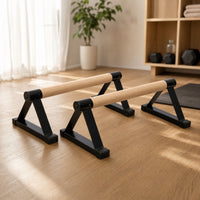 2 Pieces Upper-Body Press Stands with Wooden Grips Triangular Wooden Parallettes Compact Barres Pompes En Bois for Calisthenics Athletes, Home Gym