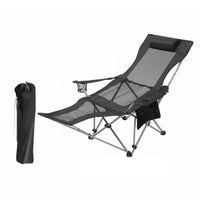 Portable Folding Lounge Chair with Side Pocket Breathable Mesh Lounge Chair with Leg-Rest Reclining Recliner Lightweight for Backyard