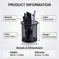 Metal Mesh Pen Organiser for Desk, Office Organizer Desktop Storage, Large Capacity Pencil Cup, Round Shape Accessories for Students