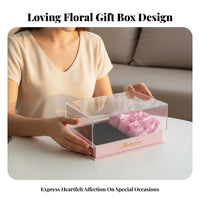 Rose Flower Jewelry Box Double Compartment Clear Acrylic Gift Box Romantic Design Necklace Band Presentation Case for Wife, Women, Anniversary