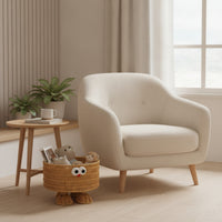 Decorative Woven Basket with Face Rattan Wicker Storage Bin Natural Open-Top for Children, Desktop, Bedroom, Bedside Table