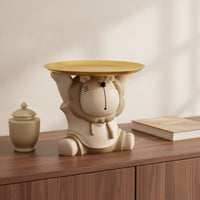 Lion Figurine with Tray Unique Decorative Tray Lion Figurine Charming Sculpture Molded for Entryway, Desk