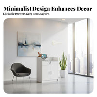 Multifunctional Modern Reception Desk Easy to Clean Reception Desk Sturdy Construction Retail Checkout Counter Multiple Storage Options for Receptionists, Office Workers, Business Owners, Lobby, Medical Office, Restaurant