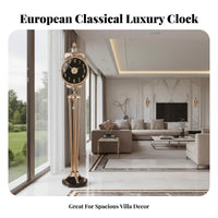 Luxury Shell Inlay Clock Quiet Mechanism Modern Pendulum Standing Clock Marble Foundation Home Decoration for Villa Owners, Living Room, Hotel Lobby