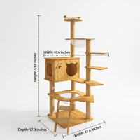Cat Climbing Frame Activity Center and Playground with Perch, Wood Grain Finish Density Board Round Base Hammock for Large Indoor Cats Paradise