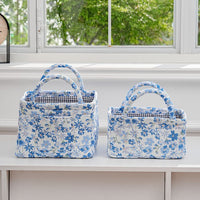 Floral Patchwork Fabric Storage Basket with Multiple Pockets