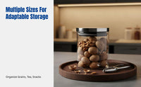 Transparent Glass Storage Jar with Stainless Steel Lid, Airtight Container for Grains, Candy, Tea, Modern Minimalist Kitchen