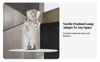 3 Pieces Nordic Design 3-Light Cluster Hanging Light Adjustable Height Glass Shade Chandelier Brass Finish for Homeowners, Cafe, Entryway
