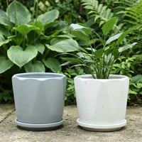 Plant Pots for House Plants and Indoor Plants, Pack of 2 White Wavy Ceramic Pots, Floor Standing Flower Pots for Snake Plant, Drainage Hole