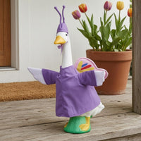 Butterfly Goose Ornament Green Base Porch Goose Ornament Outdoor Decoration Violet Whimsical Decor for Yard