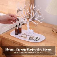 Branching Jewelry Tree Decorative Design Deer Jewelry Display Stand Multi-Functional Earring Hanging Rack for Women, Girls, Entryway, Vanity