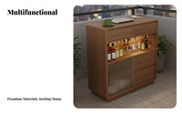 Space-Saving Extendable Bar Table Ample Storage Solid Wood Home Bar Unit Modern Aesthetic Extendable Sideboard Table Adjustable Shelves for Apartment Dwellers, Homeowners, Couples, Small Areas, Balcony, Living Room, Entryway