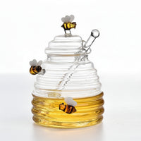 Wide Mouth Honey Jar with Dipper Ribbed Honey Jar with Lid Clear Glassware Transparent for Tea Station, Breakfast Table