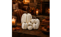 7 Pieces Fake Pumpkins with Gold Stripes Autumn Artificial Pumpkin Arrangement Seasonal Decorative Pumpkins for Party Hosts