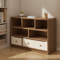Storage Cabinet with Cubbies Wood-Grain Wooden Bookcase with Shelves Freestanding Bookcase with Doors for Living Room, Study Area, Bedroom