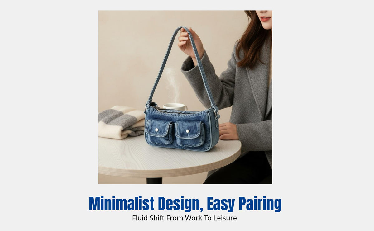 Korean Style Washed Denim Bowling Bag, Women's Shoulder Tote, Winter Relaxed Design, Underarm Small Bag