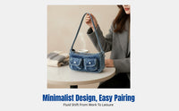 Korean Style Washed Denim Bowling Bag, Women's Shoulder Tote, Winter Relaxed Design, Underarm Small Bag