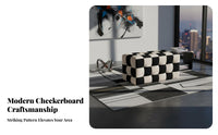 Nordic Design Checkerboard Cube Pouf Multi-Purpose Ottoman Sturdy Footstool Lightweight for Interior Design Enthusiasts, Young Adults, Gift Givers, Living Room, Entryway, Bedroom, Lounge