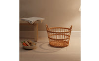 Natural Handwoven Willow Basket Rustic Wicker Storage Basket Cylindrical Lightweight for Laundry, Living Room, Bedroom