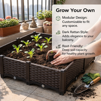 6-Pack Planter Box Set 40cm Rattan Outdoor Planters for Balcony, Large Planters for Outdoor Plants Indoor , Deck Flower Boxes for Vegetables Herbs