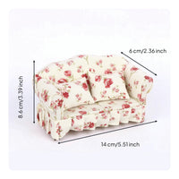 Floral Dollhouse Double Sofa Upholstered Miniature Sofa with Pillows Handmade Dollhouse Couch Set Detailed for Collectors