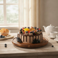 Wooden Rotating Dessert Display Stand Round Dessert Display Tray Wood-Grain Rotating Cake Stand Stable for Birthday Parties