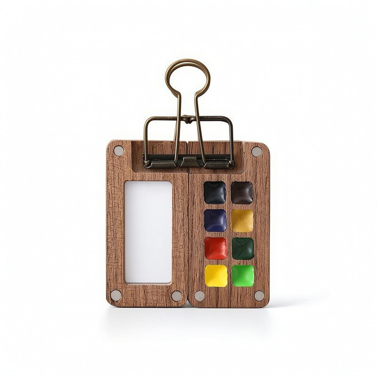 Watercolor Palette with Binder Clip Small Watercolor Palette with Clip Wooden Paint Box for Journalers