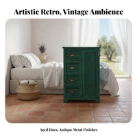 Mediterranean Look Bedside End Table Vintage design 2-Door Nightstand with Drawer Distressed Finish Accent Cabinet Ample Storage for Apartment Dwellers, Interior Design lovers, Bedroom, Living Room, Entryway, Hallway