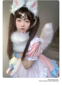 手作毛绒兽耳兽尾套装万圣节装扮狐狸耳朵cosplay兽装兽爪道具
