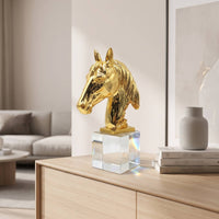 Horse Sculpture with Cubic Pedestal Base Elegant Horse Heads Sculpture Creative for Art Collectors, Living Room