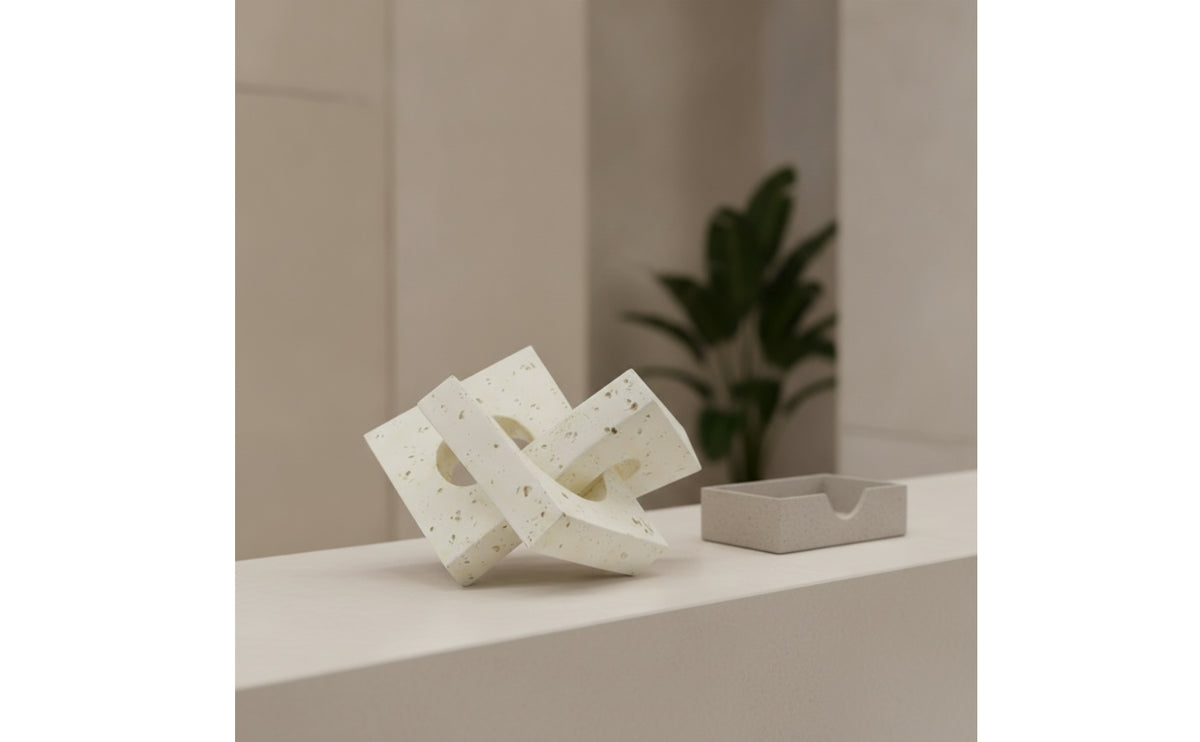 Geometric Sculpture with Sandstone Finish Minimalist Desk Ornament Rustic Minimalism Tabletop Figurine for Art Lovers, Uncluttered Design Fans