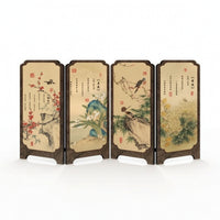 Wood-Framed Tabletop Screen with Base Supports Oriental Foldable Mini Screen Freestanding Decor Miniature for Entryway Console