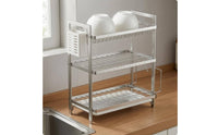 Dish Drainage Rack with Drain Board Rectangular Frame Stainless Steel Dish Drainage Rack Large Capacity Kitchen Organizer