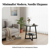 Nordic & type 2-Tier Round Side Table Added Storage dual-level Round Stand Minimalist appearance Household Furniture Space-Saving Design for Apartment Dwellers, property owners, Interior Designers, Living Room, Small areas, Bedroom, Reception Area