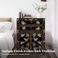 Antique Finish Tibetan Painted Chest Ornate ornamentation Bedside Cabinet bright hues End Table long-Enduringing Construction for Fans of Ethnic Decor, Interior Decorators, Apartment Dwellers, Bedroom, Living Room, Entryway, Hallway