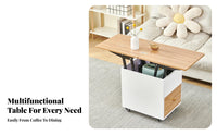 Nordic Aesthetic Convertible Lift-Top Table Multi-Functional Lift-Top Rolling Desk Multifunctional Design Storage Cabinet Space-Saving for Apartment Dwellers, Students, Telecommute Workers, Small Areas, Living Room, Home Office, Bedroom