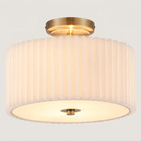 Ceiling Lights with Pleated Textile Shade for Living Room and Bedroom, LED Semi-Flush Mount Fitting for Low Ceilings, Modern Iron Body Design