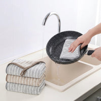 Quick-Drying Dishcloth Cleaning Cloths, Striped 25cm x 25cm Dish Cloths, High Absorbency Polyester Multipurpose Stitched Border Rag