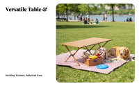 Foldable Folding Camping Table and Chair Set Easy Assembly Roll-up Table with Moon Chairs Sturdy Heavy Duty Folding Furniture Set Weather-Resistant for Picnickers, Event Planners, Picnics, Backyard, Beach, Parties