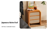 Japanese aesthetic Wicker Front Bedside Cabinet Rattan Design Nightstand Vintage Inspired Storage Furniture space-saving Size for Apartment Dwellers, Homeowners, Students, Bedroom, Living Room, Entryway, Hallway