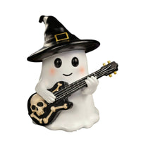 Tabletop Ghost Ornament with Guitar Miniature Ghost Figurine with Witch Hat Festive Gothic for Goth Fans
