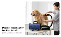 Twin Motor Dog Blower Low Noise Canine Grooming Blower Adjustable Speed & Temperature High Power Pet Dryer for Medium to Large Dogs