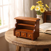 Walnut Dollhouse Display Cabinet Vintage Miniature Display Cabinet Wood Miniature Cupboard with Drawers Classic for Collectors