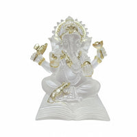 Translucent Elephant-Headed Deity Statue Frosted Seated Deity Figurine Gold-Toned Book Base Statue Molded Detailing